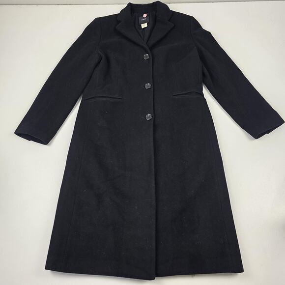 J Crew Long Coat Womens 8 Black Wool Cashmere Blend 3 Button Notch Lapel Lined - Picture 1 of 9